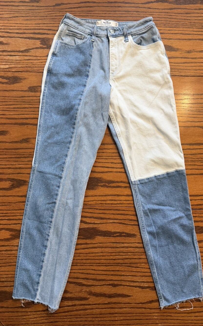 Hollister Womens Jeans Size 1L 25 X 29 Patchwork Colorblock Ultra High Rise VTG
